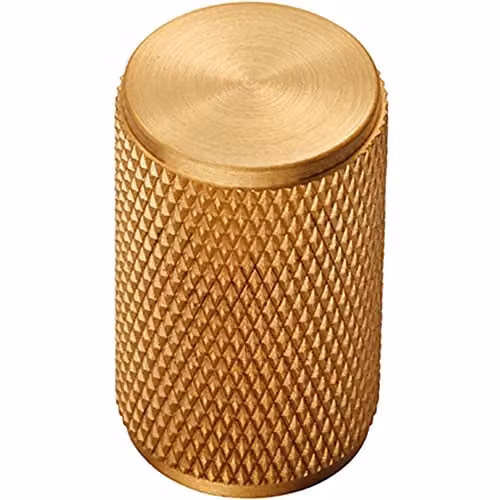 Loops Knurled Cylindrical Cupboard Door Knob in Brushed Brass Gold