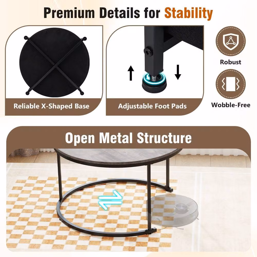 Costway Set of 2 Modern Round Metal Coffee and Side Tables in Grey – 4