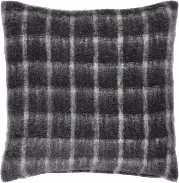 Storm Grey Faux Mohair Check Square Cushion with Polyester Filling