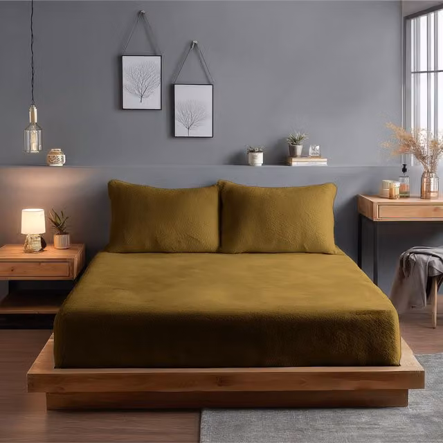Home Sweet Home UK Double Teddy Fleece Extra Deep Fitted Sheet, Yellow, W/D/H: 140 x 200 x 30 cm – 1