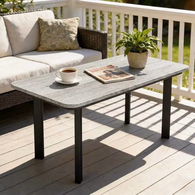 OUTSUNNY Modern Outdoor Coffee Table with Grey Slatted WPC Top