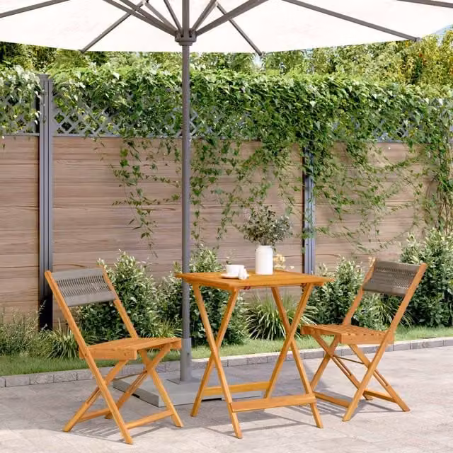 Berkfield Home 3 Piece Bistro Set in Grey Polypropylene and Acacia Wood