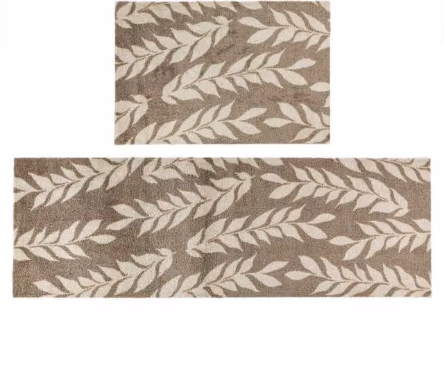 JVL Brown Leaves Machine Washable Mega Mat and Runner Set