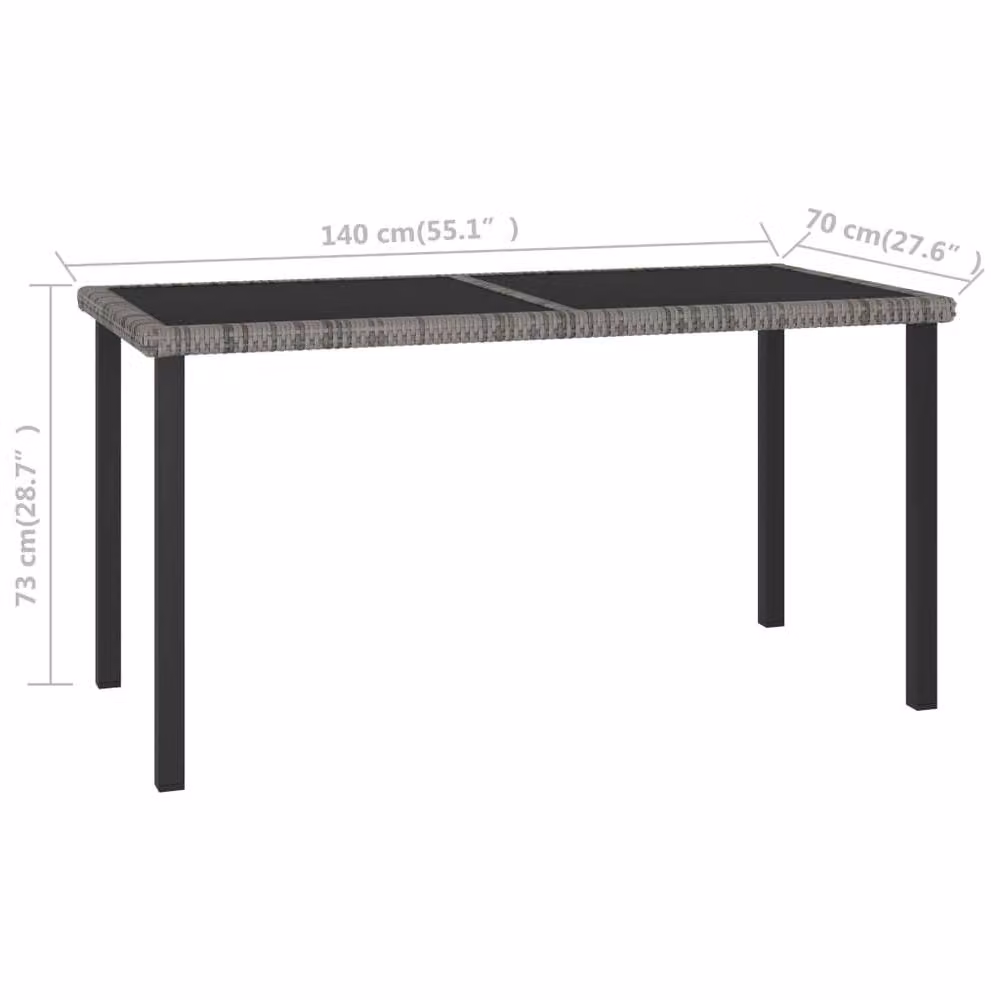 Berkfield Home Grey Poly Rattan Garden Dining Table W: 140 cm, D: 70 cm, H: 73 cm – 3