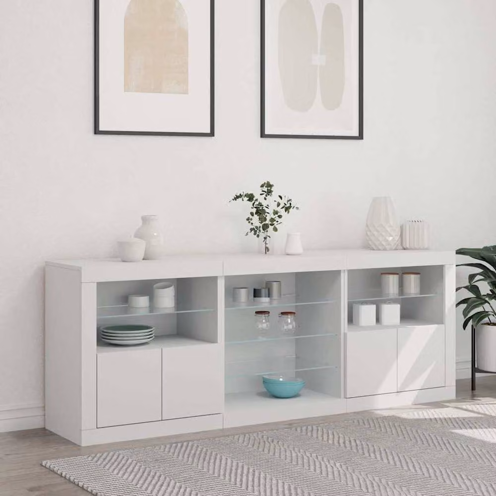Berkfield Home Modern White Sideboard with Integrated LED Lighting W/D/H: 181.5 x 37 x 67 cm – 1