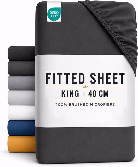 Pamposh Microfibre Plain Fitted Sheet in Charcoal Grey, Double, W/D/H: 140 x 200 x 40 cm