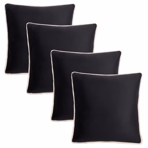 OHS 4 Pack Matte Velvet Piped Edge Cushion Covers in Black and Grey, W/D/H: 45 x 45 x 45 cm