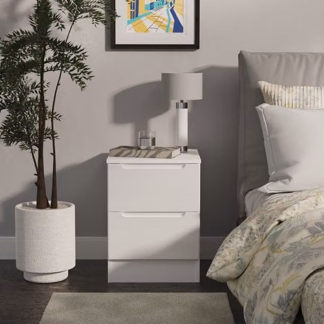 2 U Lucca Small 2 Drawer Bedside Table in White Glossy Finish