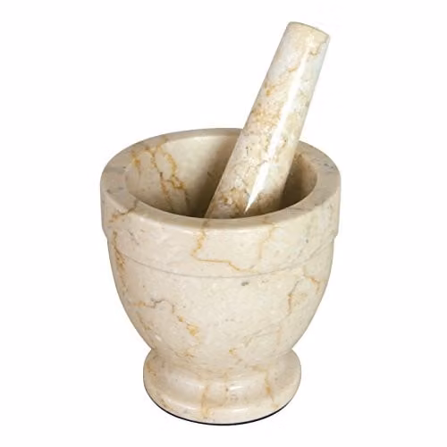 Orsina Marble Mortar and Pestle in Gold and Beige – 1