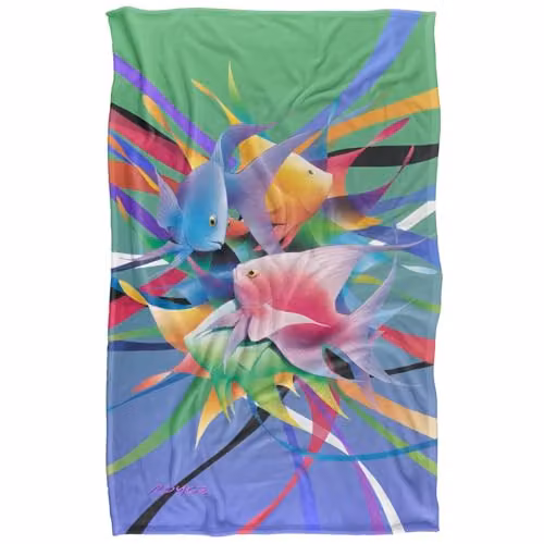JQ Licensing Royce Mcclure Angel Fish Kiss Super Soft Silky Touch Fleece Throw Blanket, Multicolour, W: 91 cm, D: 147 cm