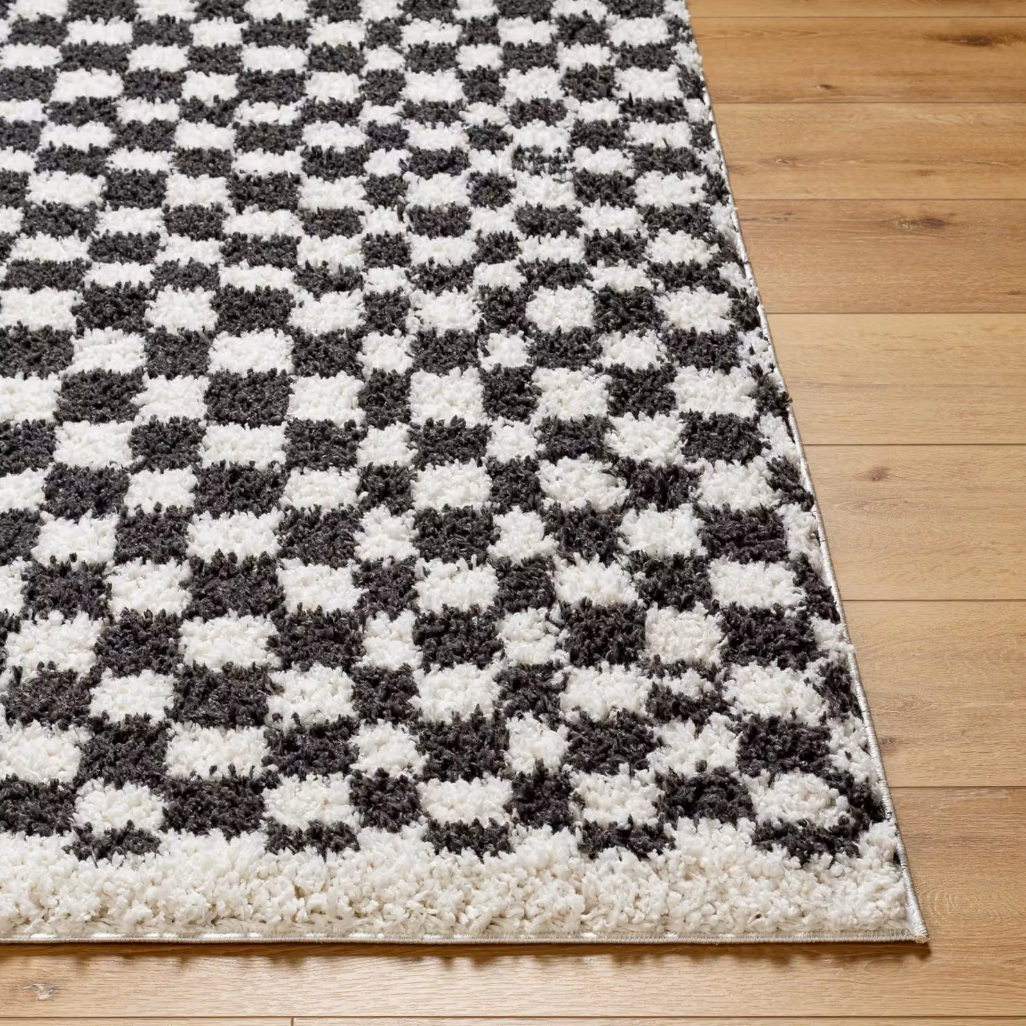Livabliss Birmingham Checkerboard Soft Plush Pile Shaggy Living Rug in Black, Grey and Brown, W: 160 cm, D: 215 cm – 5