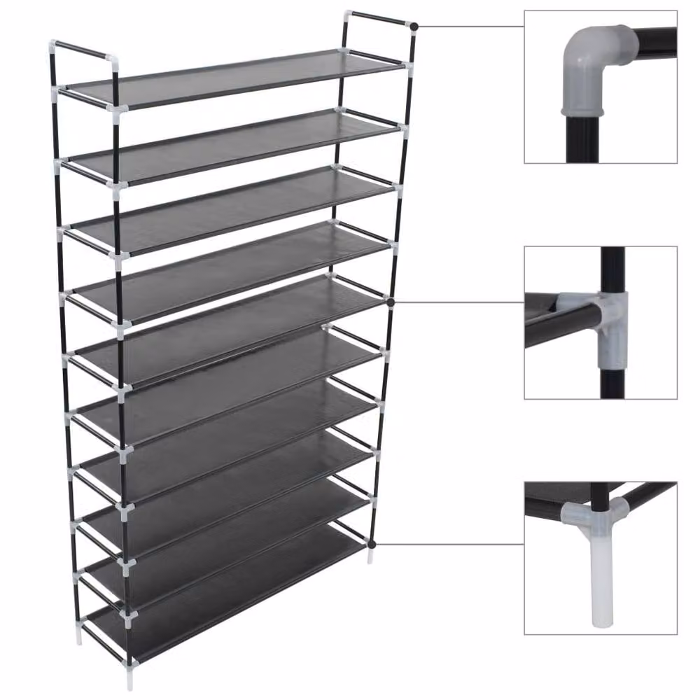 Berkfield Home 10-Shelf Freestanding Metal and Non-woven Fabric Shoe Rack in Black – 2