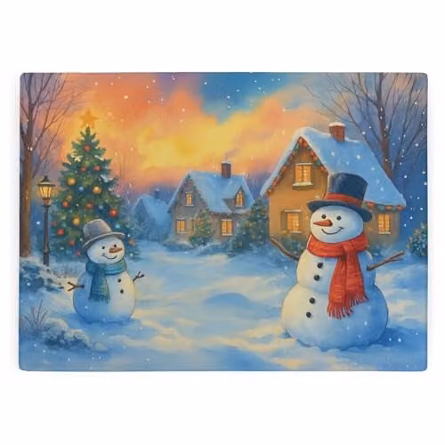 Purely Home Snowman Scene Glass Worktop Protector, Multicolour and Blue, W: 39 cm, D: 28.5 cm – 1