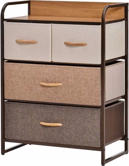 FORGEVIO 4-Drawer Storage Tower Dresser with Steel Frame and Wood Top in Multicolour