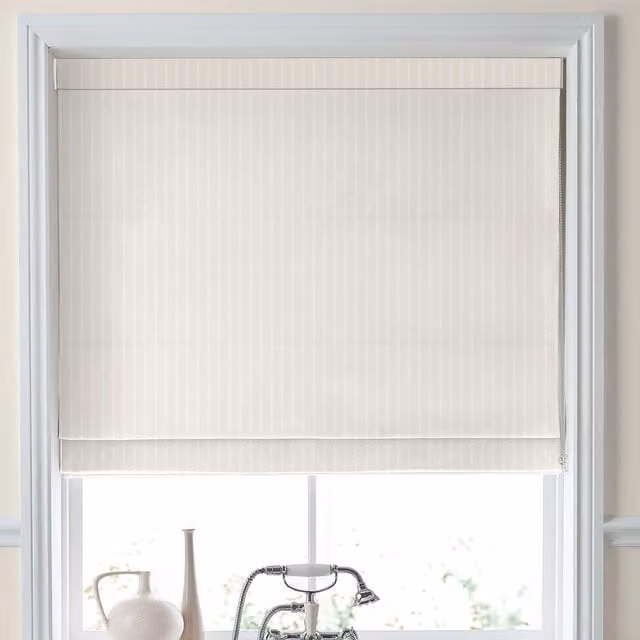 Laura Ashley Burnsall Stripe Made To Measure Blackout Roman Blind in White Sands