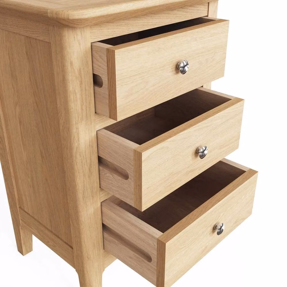 KORVIXA 3 Drawer Bedside Table in Light Oak Ash Wood with Dovetail Construction – 3