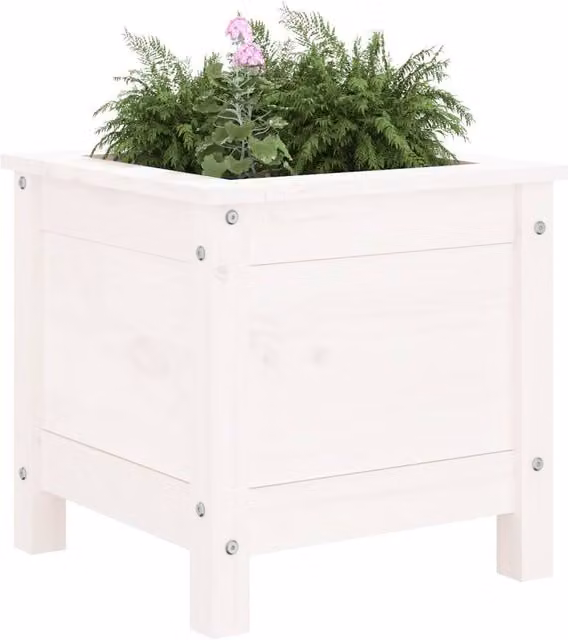Berkfield Home Beautiful Garden Planter in White Solid Wood, W/D/H: 40 x 40 x 39 cm