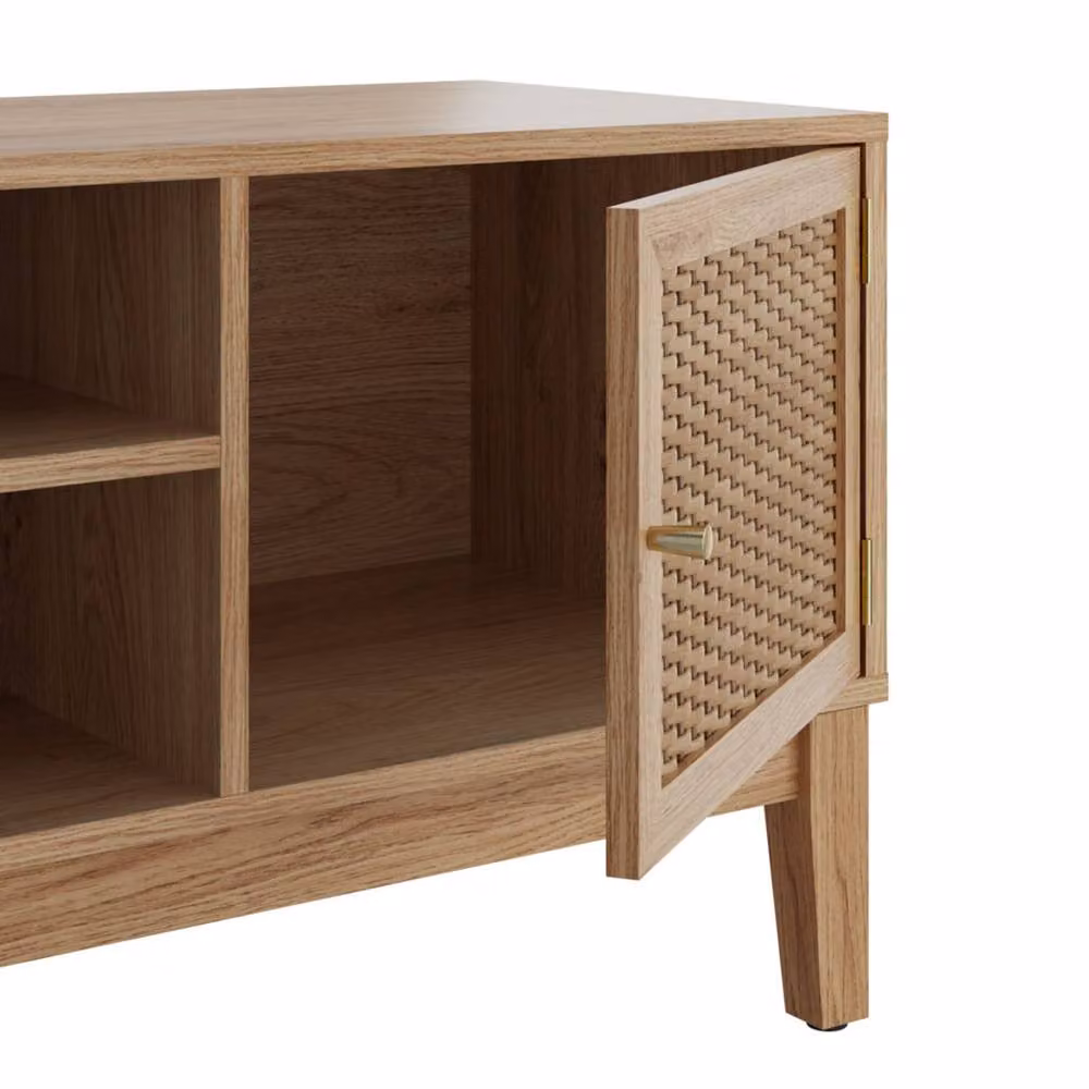 Wyld Haus Waterford Oak and Rattan TV Unit with 2 Doors in Natural Brown and Beige – 3