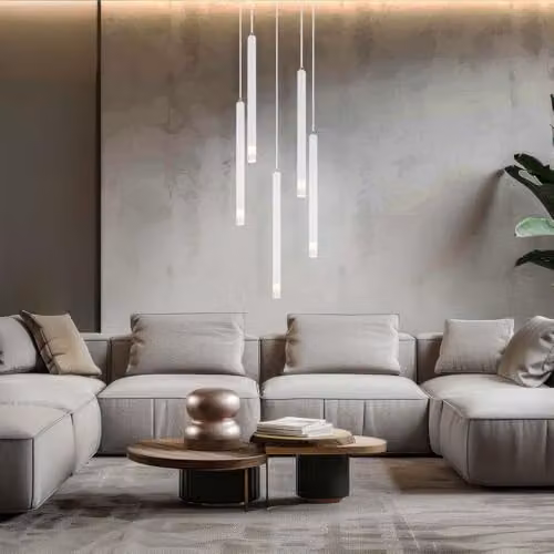 Globo Lighting White Minimalist Pendant Lamp for Dining or Living Rooms, 5 Bulbs, H: 120 cm – 2