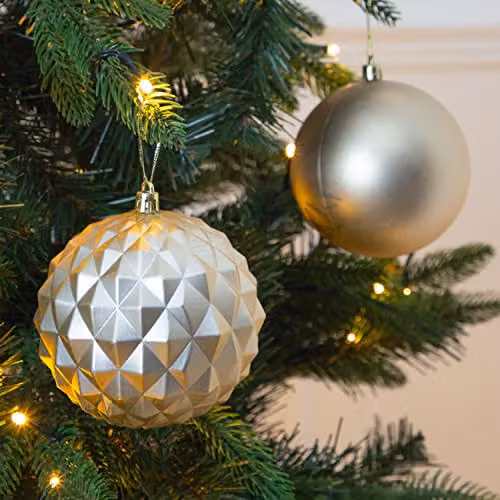 The Christmas Workshop Set of 12 Shatterproof Textured Gold Baubles with Hanging String – 5