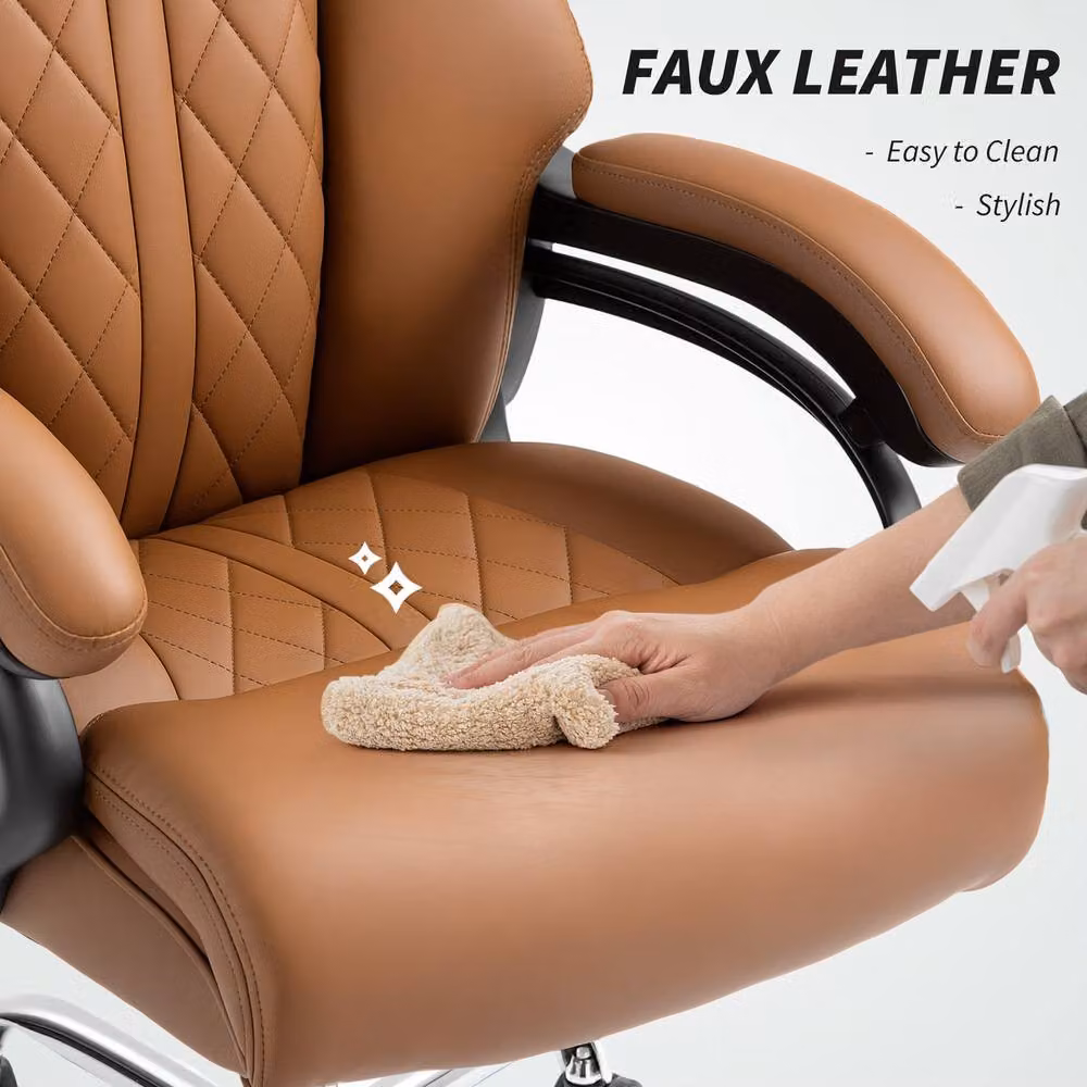 STILVORA Brown Synthetic Leather Task Chair with Headrest, Armrests and 360 Degree Swivel – 7