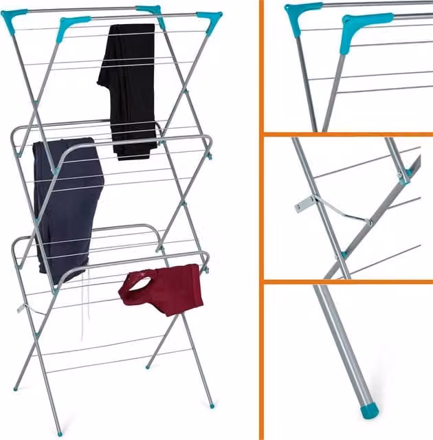 Nordara 3 Tier Winged Clothes Airer, Folding Indoor Laundry Drying Rack in Silver