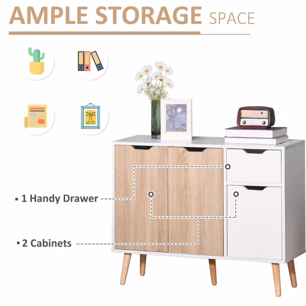STILVORA Scandinavian Sideboard Storage Cabinet with Drawer in White – 2