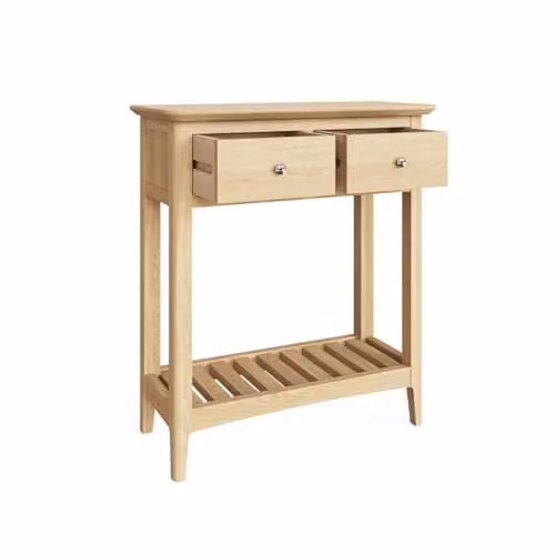 FWStyle Hudson 2 Drawer Console Table in Natural Ash with Storage Shelf and Metal Knobs, W/D/H: 80 x 30 x 70 cm
