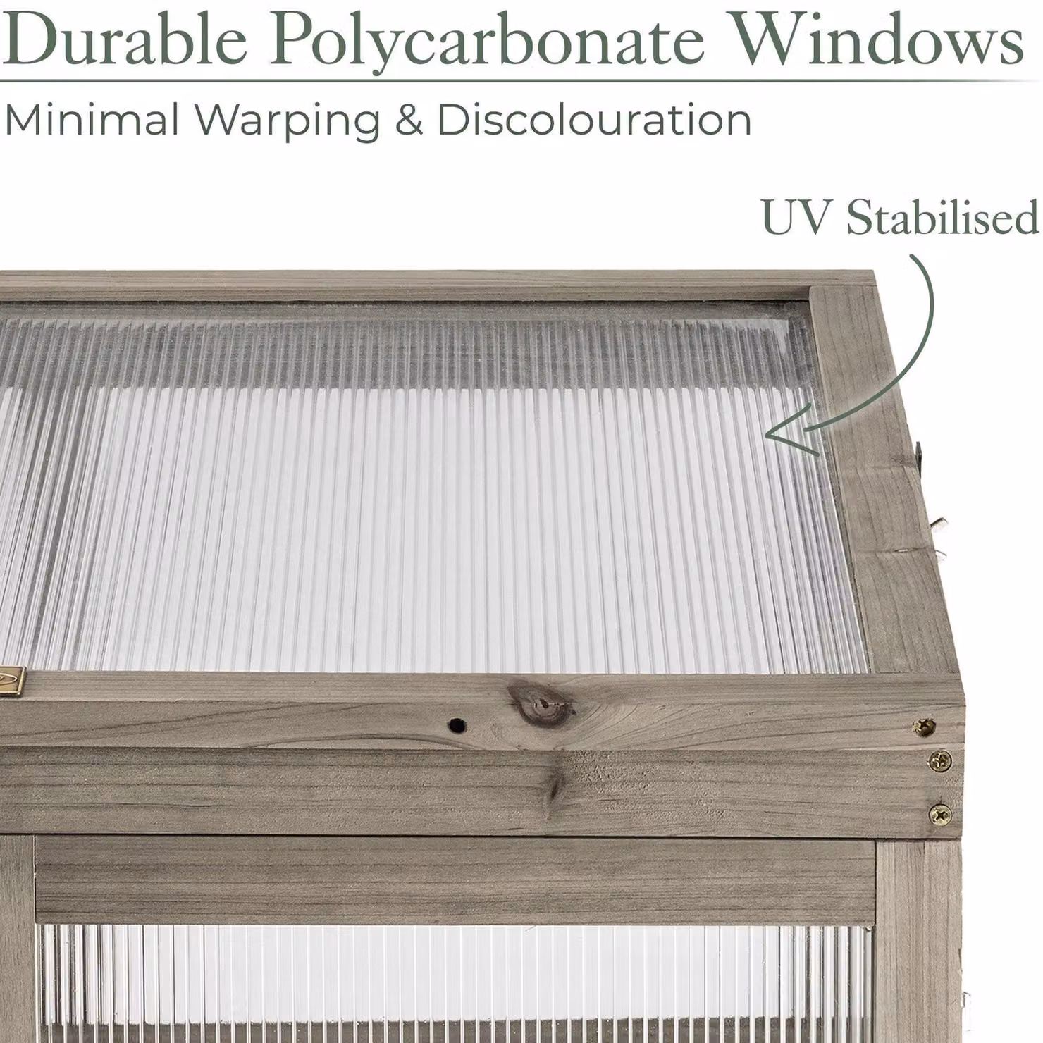 Christow Grey Wooden Polycarbonate Lean To Cold Frame Garden Greenhouse with Shelving and Lock, W/D/H: 110 x 59 x 76 cm – 3