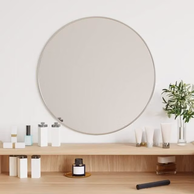 Berkfield Home Round Minimalist Wall Mirror in Silver, Diameter: 50 cm