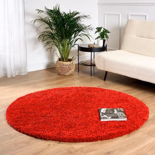 Bravich California Shaggy Round Rug in Red, Diameter: 120 cm