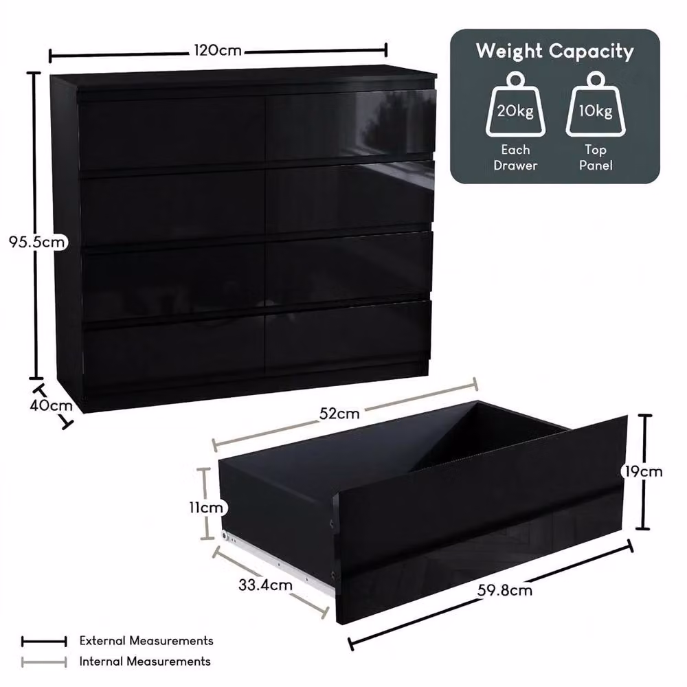 SPETLEK 8 Drawer Wide Chest of Drawers in Black – 2
