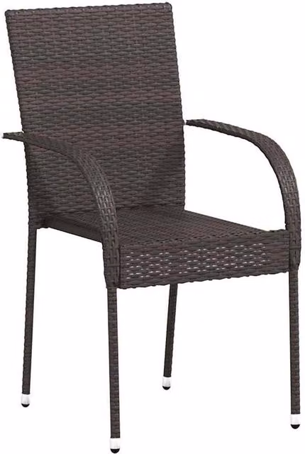 Berkfield Home Set of 2 Stackable Outdoor Chairs in Brown Poly Rattan and Steel