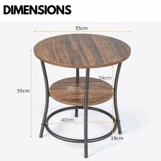 Rafaelo Mobilia Industrial Round Coffee Table with 2 Shelves in Brown and Black, W/D/H: 55 x 55 x 55 cm – 4