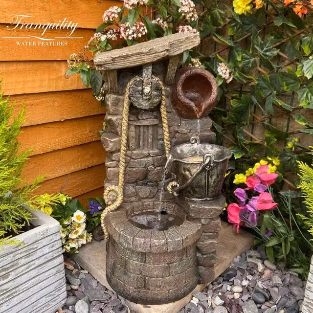 Tranquility Rustic Jug Traditional Solar Water Feature in Grey