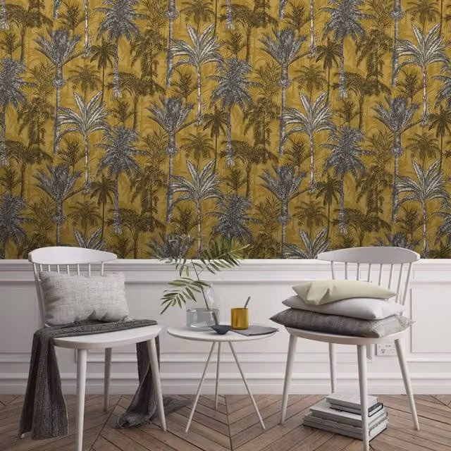 I Love Wallpaper Palmetto Tropical Botanical Floral Wallpaper in Yellow