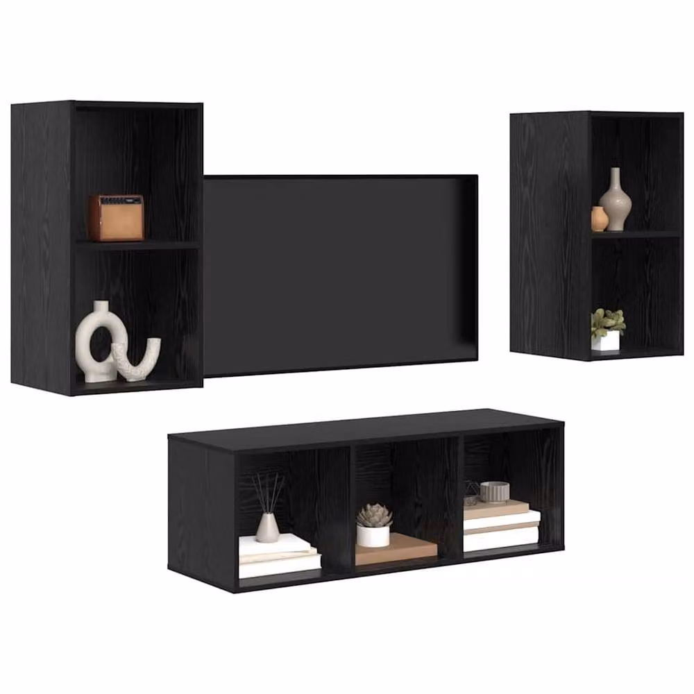 Berkfield Home 3-Piece Modern TV Cabinet Set in Black Oak, W/D/H: 37 x 37 x 107 cm – 3
