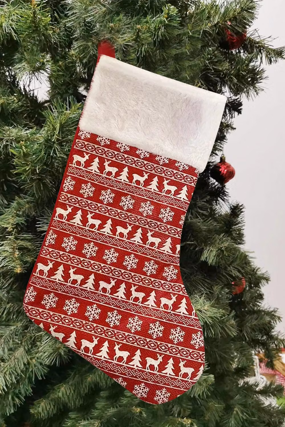 Neel Blue Christmas Hanging Velvet Stocking with Reindeer and Xmas Tree Design in Red – 2