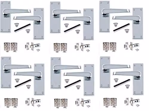 Golden Grace Victorian Straight Door Handles, Polished Chrome, 6 Sets