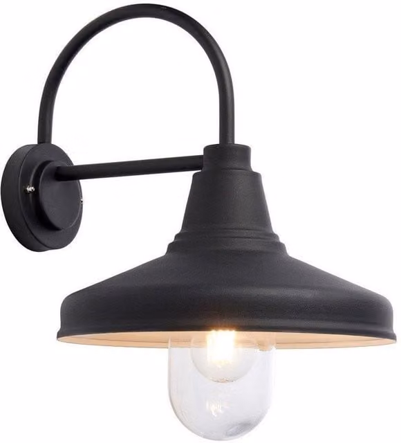 Netlighting Farmhouse Traditional Outdoor Dome Wall Light with Black Metal and Transparent Glass Shade, IP44