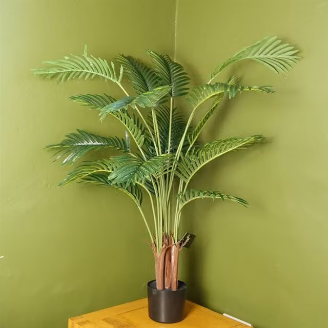 Leaf Design 110cm Large Artificial Areca Palm Tree in a Black Pot, Green