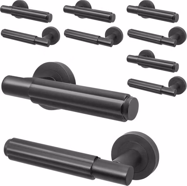 AFIT Matt Black Aluminium Internal Lever On Rose Door Handle, 5 Pack, W/D/H: 15 x 15 x 1.5 cm