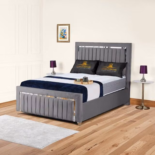 UK Bed Furniture Grey Upholstered Gas Lift Storage Bed with 48-inch Headboard, Size: Single (90 x 190 cm)