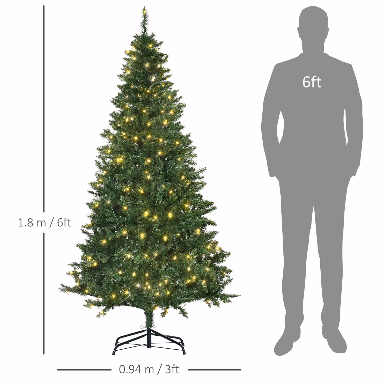 HOMCOM 6ft Artificial Christmas Tree with Warm White LED Lights, Green – 3