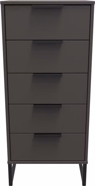 2 U Fuji 5 Drawer Tall Bedside Chest in Dark Grey, Ready Assembled