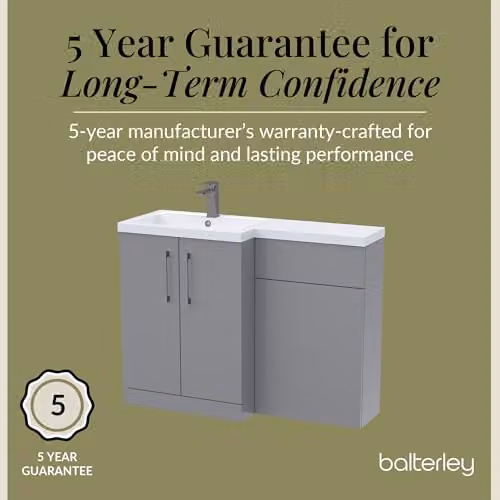 Balterley Grey L-Shaped Vanity Unit with WC Unit and Brushed Pewter D Shape Handles, Floor Standing Left Hand Bathroom Storage Set – 4