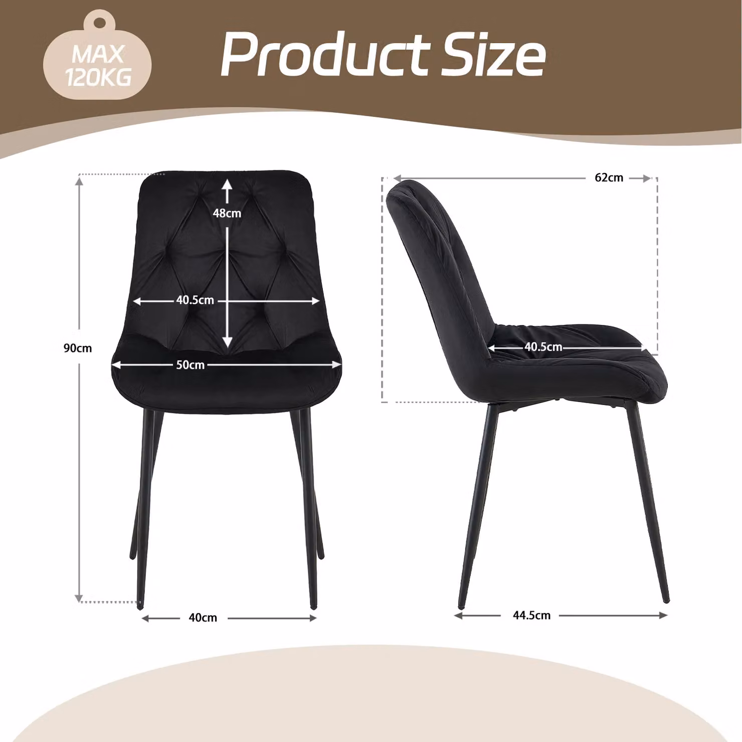 SONARA Modern Set of 2 Black Velvet Dining Chairs with Ergonomic Upholstered Seats – 2