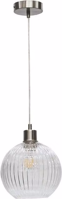 First Choice Lighting Betchley Transparent Ribbed Glass Sphere Pendant with Silver Metal Fitting