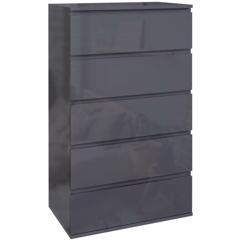 Wyld Haus Kevano Modern Grey High Gloss 5 Drawer Storage Chest with Soft Close Drawers – 2