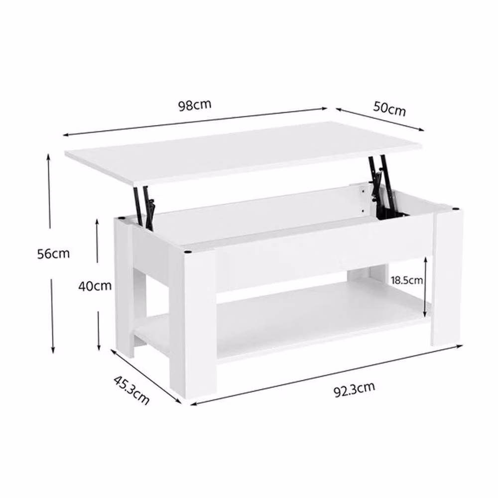 EONLION Modern White Rectangular Wooden Coffee Table with Storage and Lift Mechanism – 2